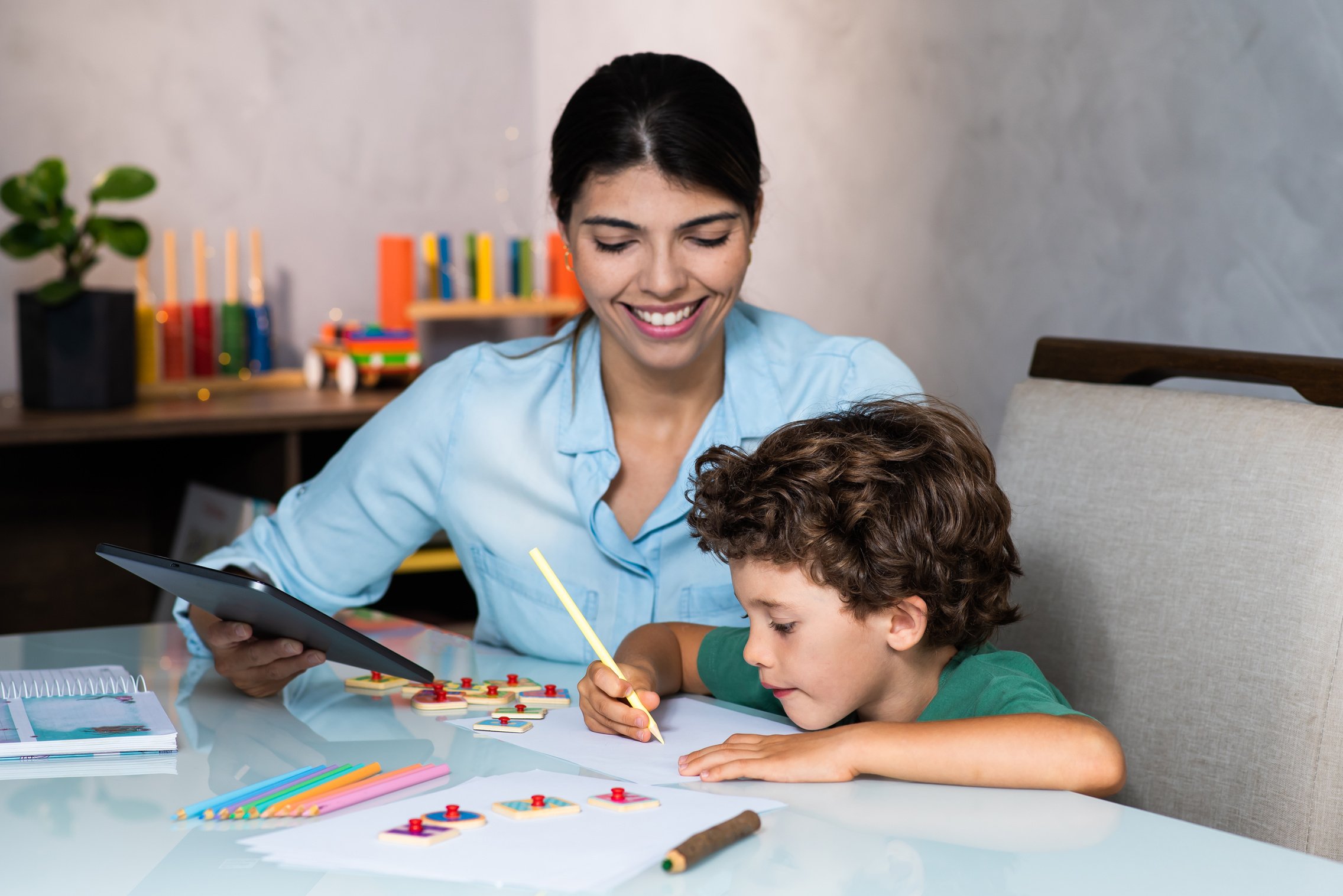 Child studying at home